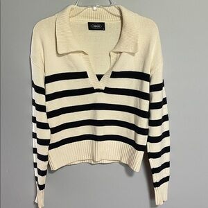 Cider Cream and Black Stripe Knit Sweater Size Small